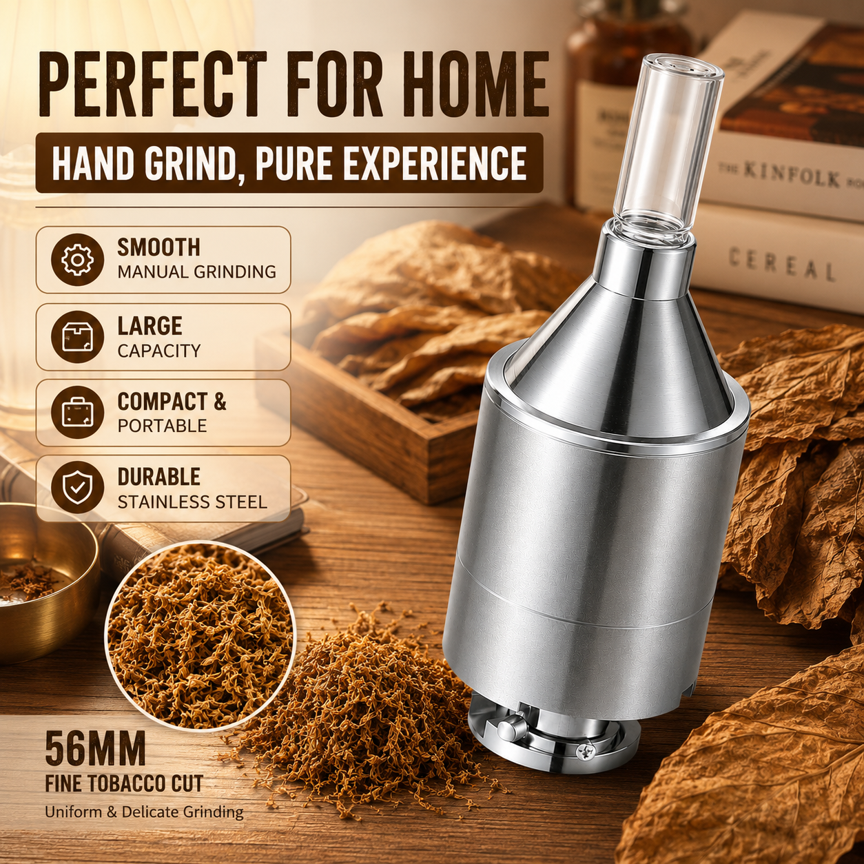 Food Storage Kitchen Container Set - 56mm Large Hand Metal Powder Grinder