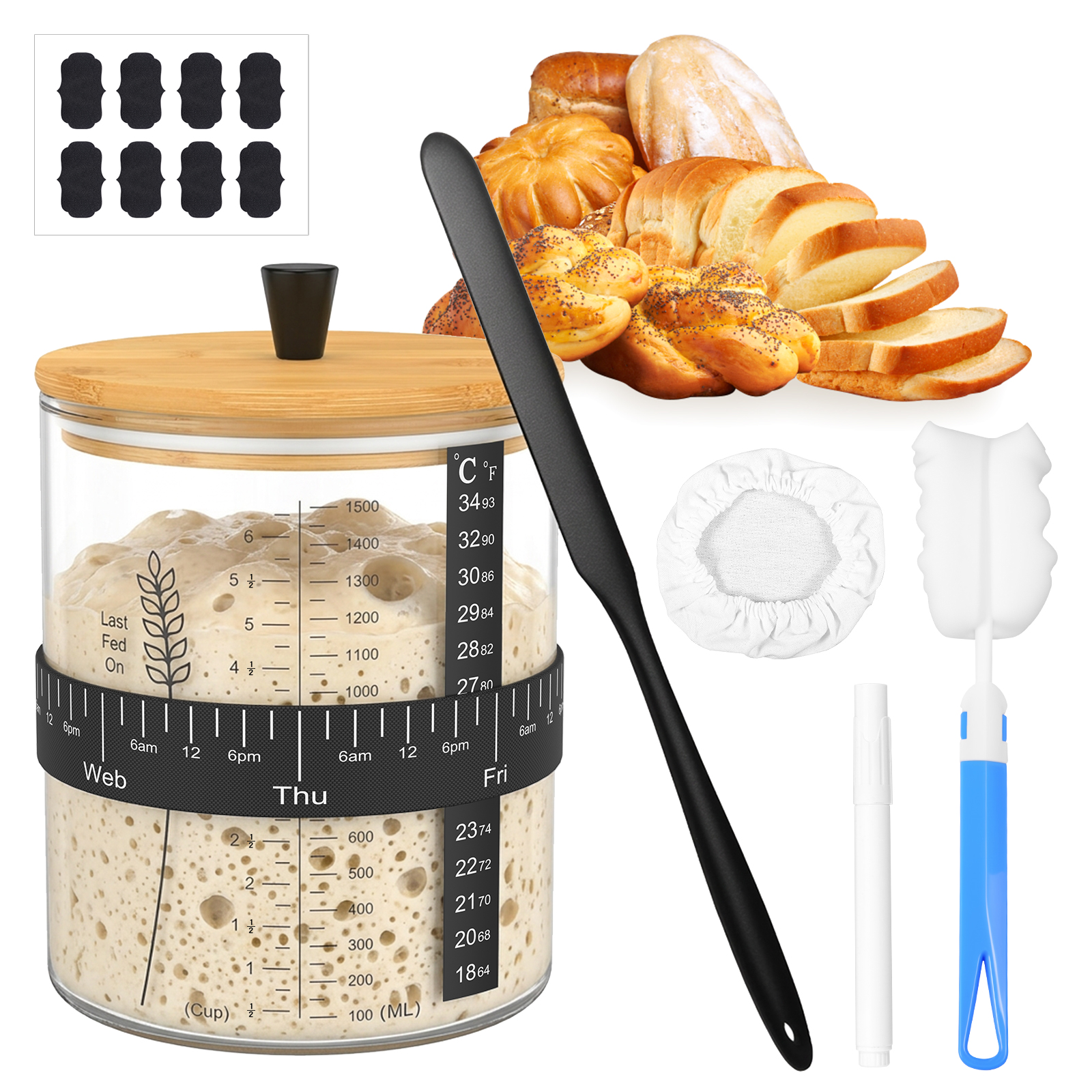 Food Storage Glass Set - 1500/900ml Sourdough Starter Jar Set Clear