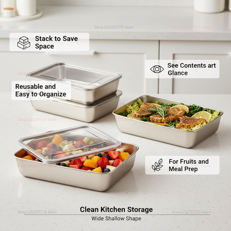 Food Storage Box - Plate Stainless Steel Food Container with