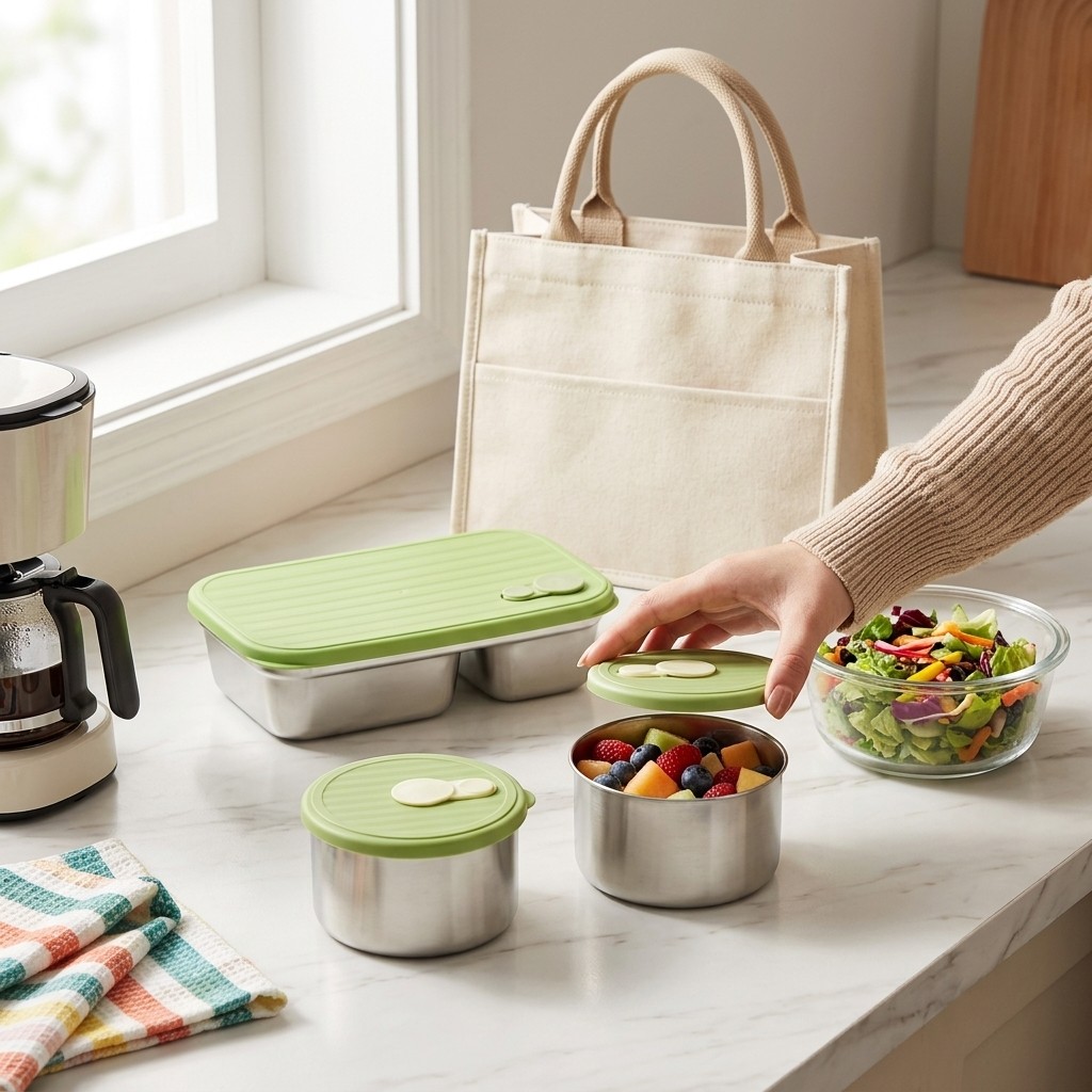 Food Storage Kitchen Container Set - Microwave Safe 304 Stainless Steel Bento