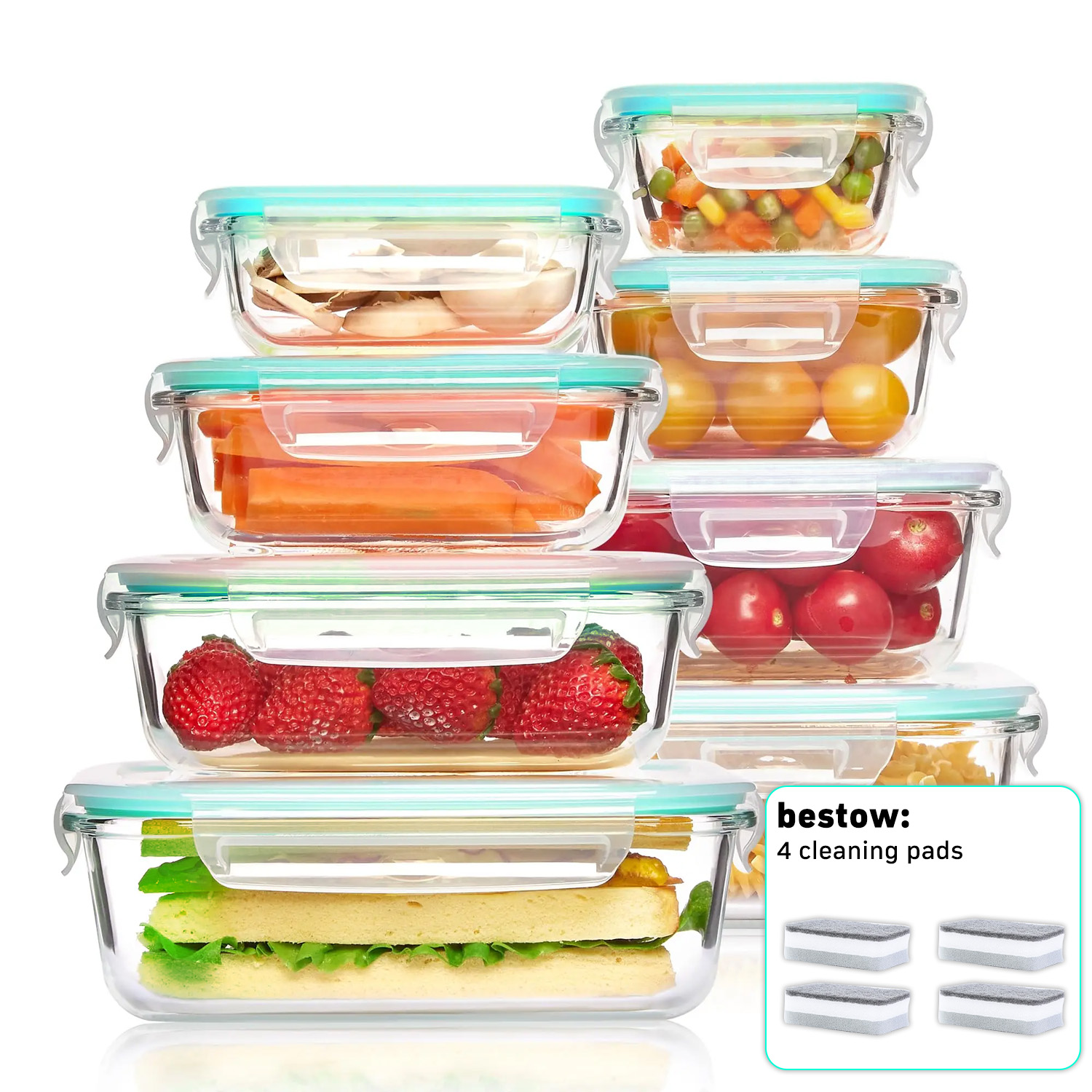 Food Storage Containers Glass - 8-Pack Airtight Glass Food Storage Containers,Borosilicate