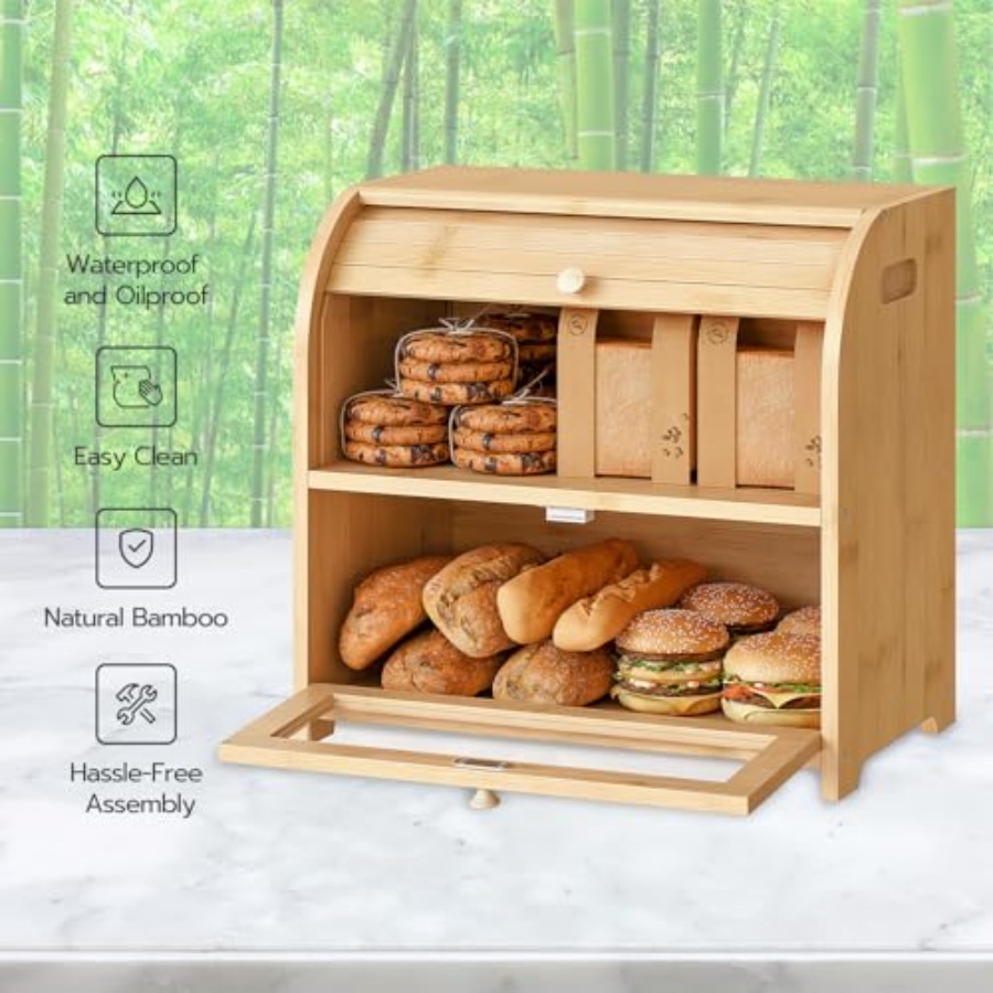Bread Box, Bamboo Bread Box fo - đánh giá và giá Food Storage Box