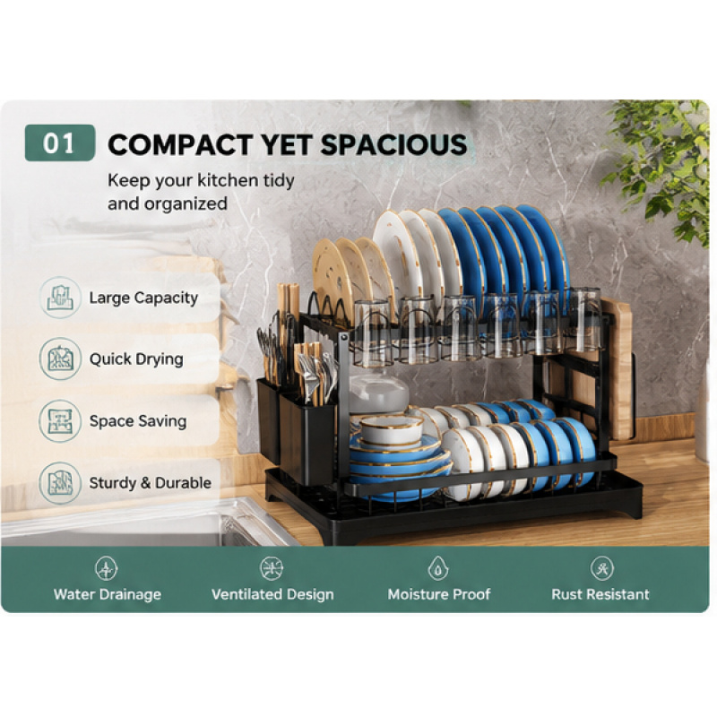 Rustproof 2-Layer Dish Drying  - đánh giá và giá Food Storage Organiser