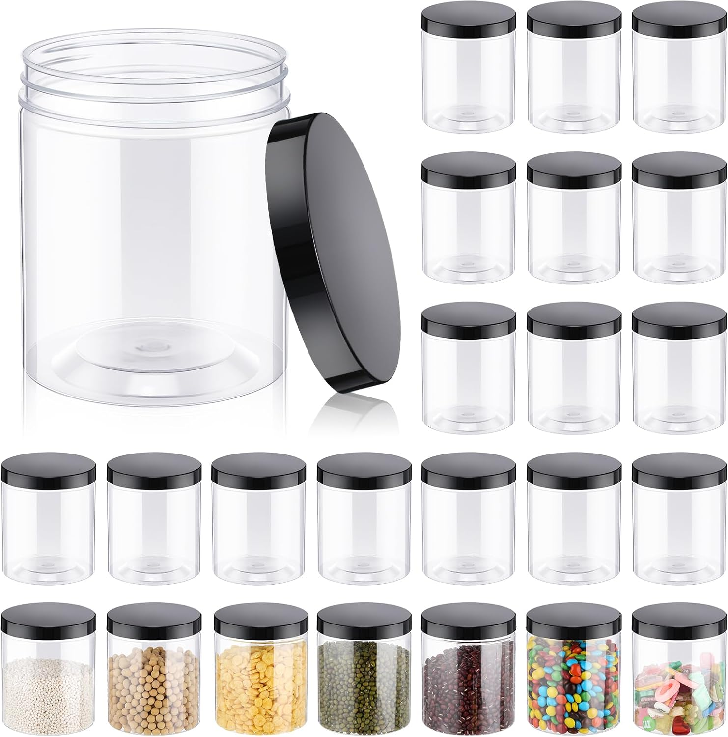 24 Pcs 16oz Plastic Jars with  - đánh giá và giá Food Storage Containers Glass