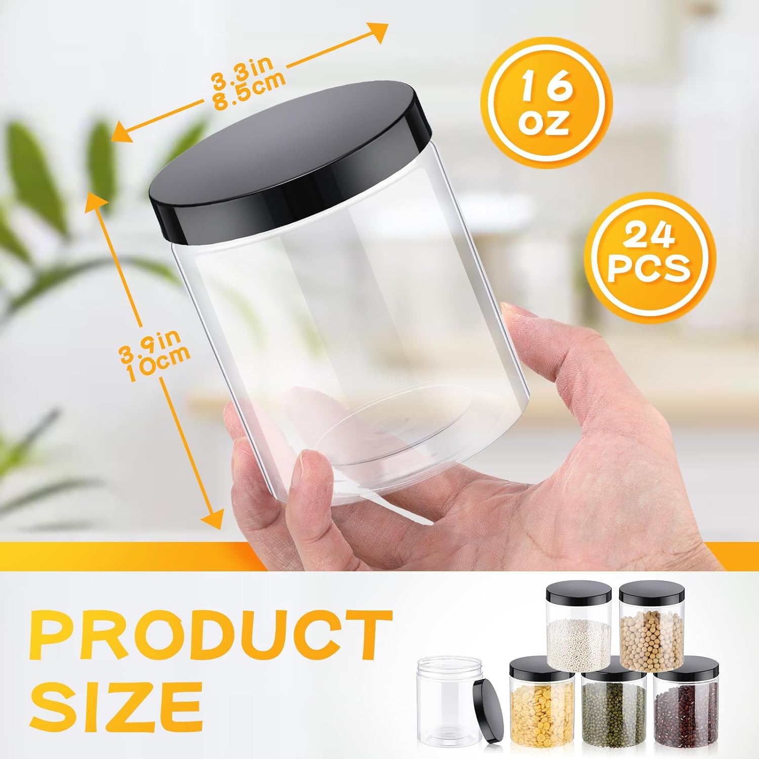 24 Pcs 16oz Plastic Jars with  - đánh giá và giá Food Storage Containers Glass