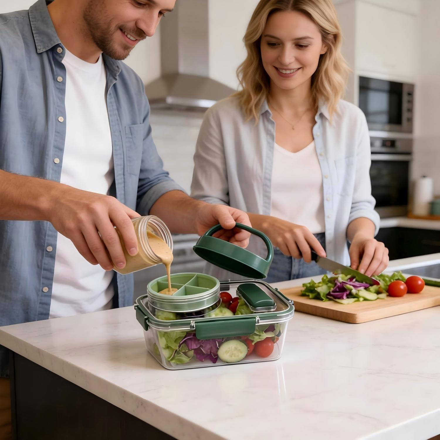 Portable Salad Bowl with Side  - đánh giá và giá Food Storage Lunch Box