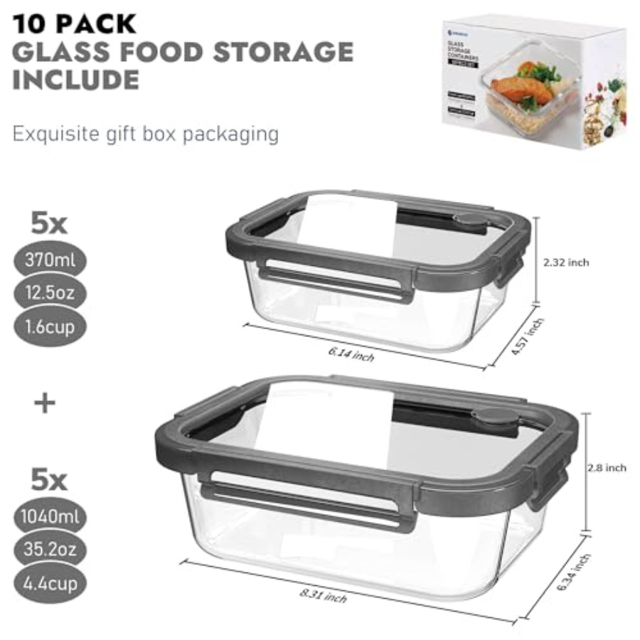 10-Pack Glass Food Storage Con - đánh giá và giá Food Storage Containers Glass