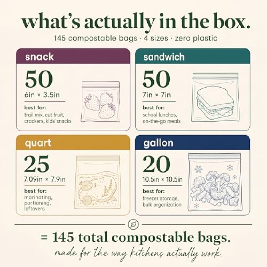 Compostable Sandwich Bags, Sna - đánh giá và giá Food Storage Variety Pack