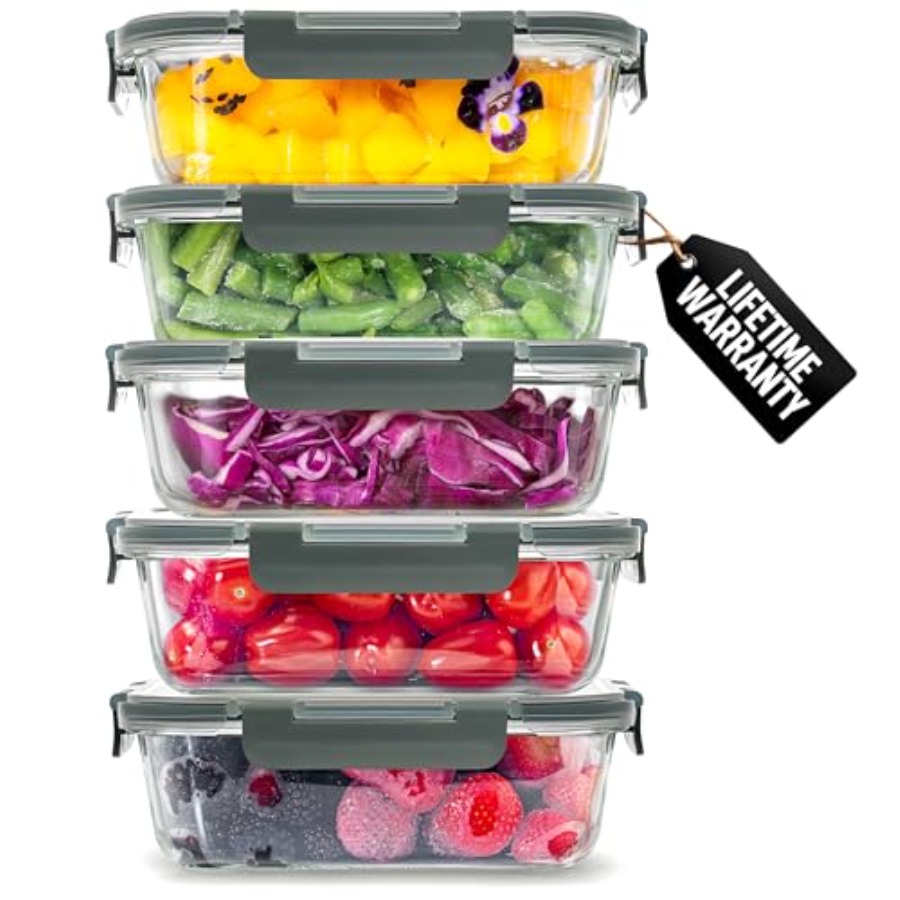 5 Piece Large 36oz Glass Tuppe - đánh giá và giá Food Storage Containers Tupperware