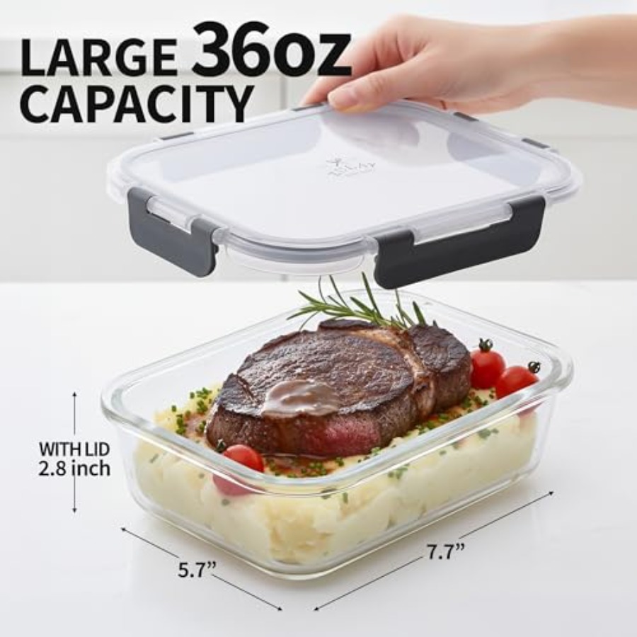 5 Piece Large 36oz Glass Tuppe - đánh giá và giá Food Storage Containers Tupperware