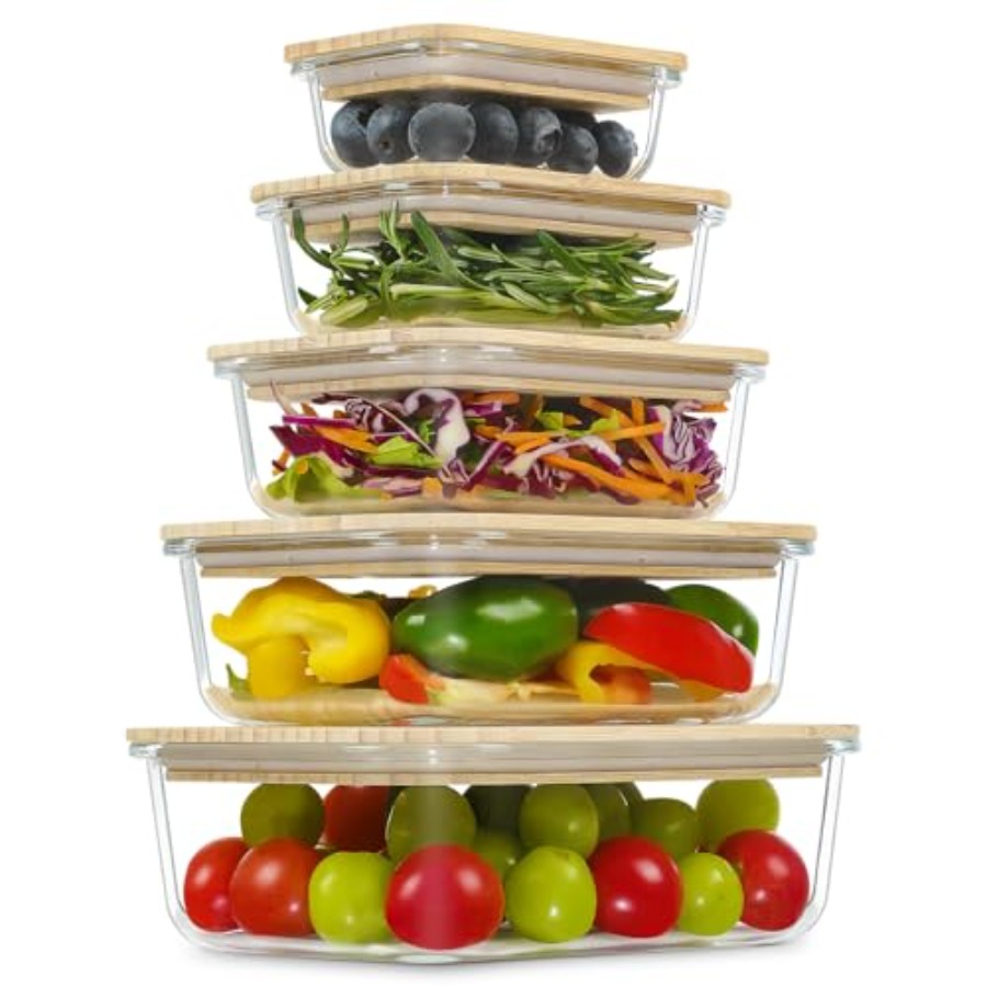 Glass Containers with Bamboo L - đánh giá và giá Food Storage Kitchen Container Set
