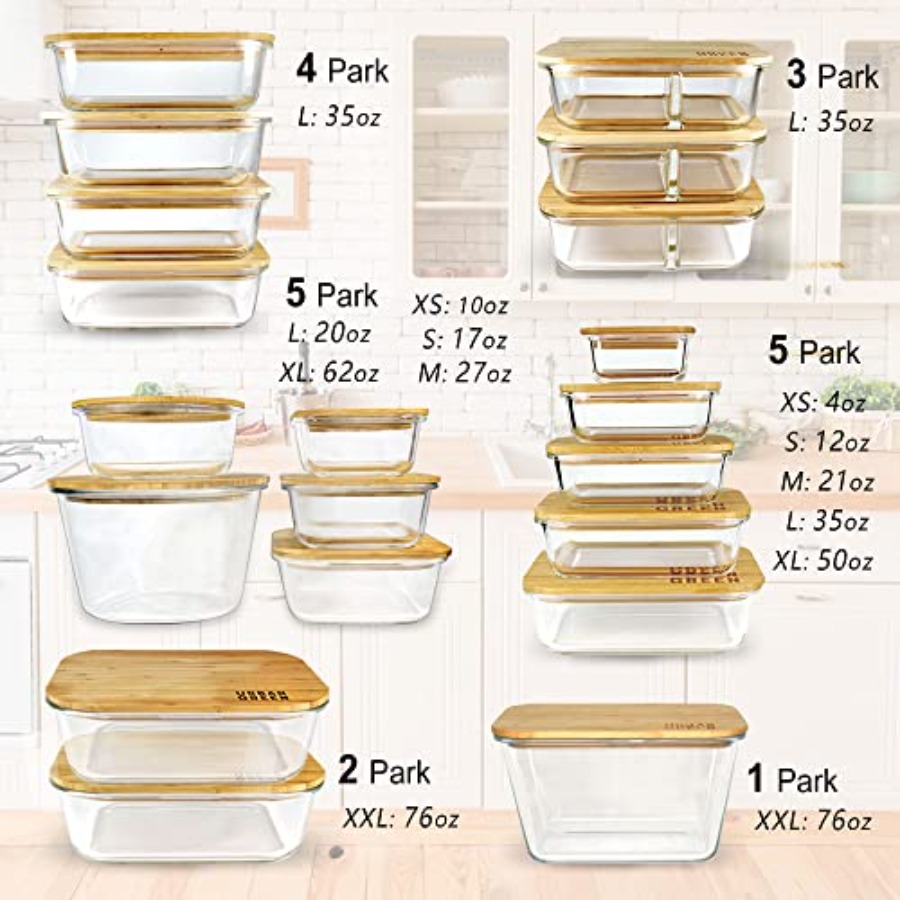 Glass Containers with Bamboo L - đánh giá và giá Food Storage Kitchen Container Set