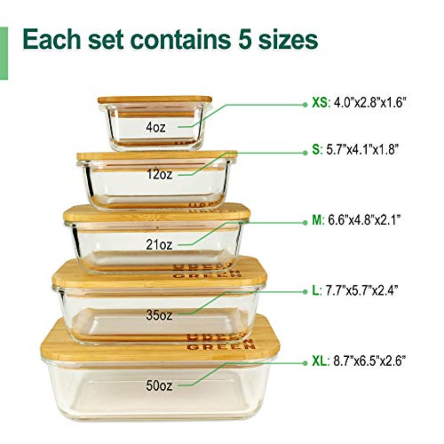 Glass Containers with Bamboo L - đánh giá và giá Food Storage Kitchen Container Set