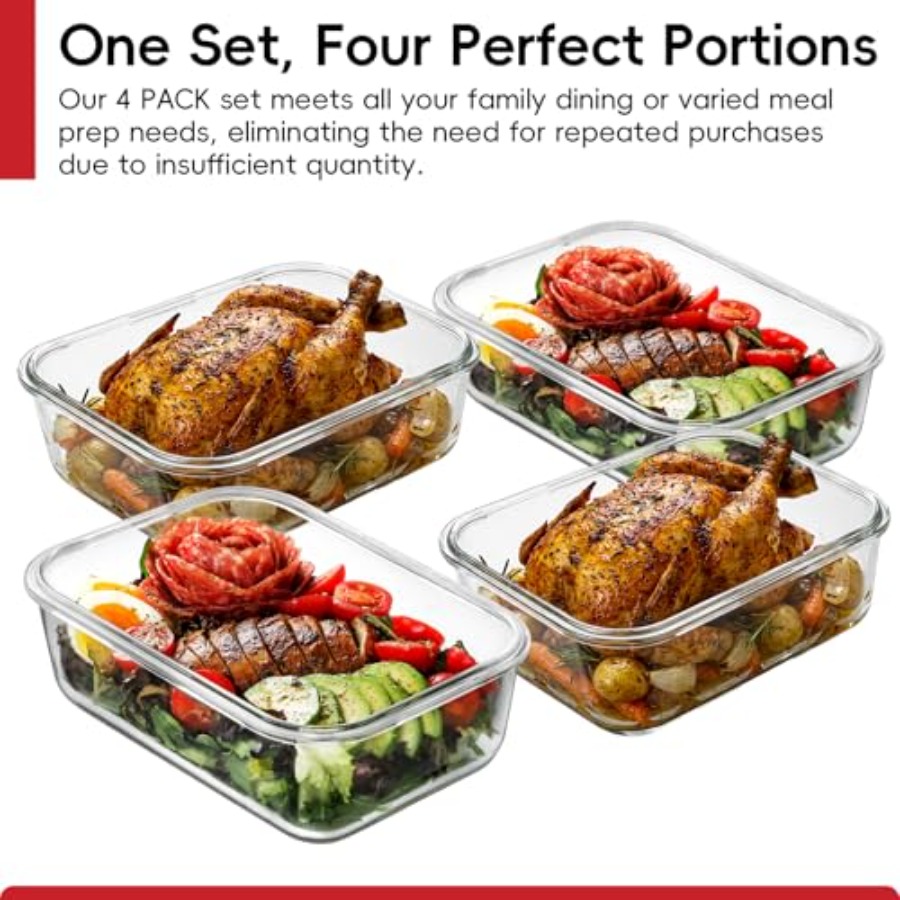 4 Pack 8 Cups/ 63oz Large Glas - đánh giá và giá Food Storage Containers Glass