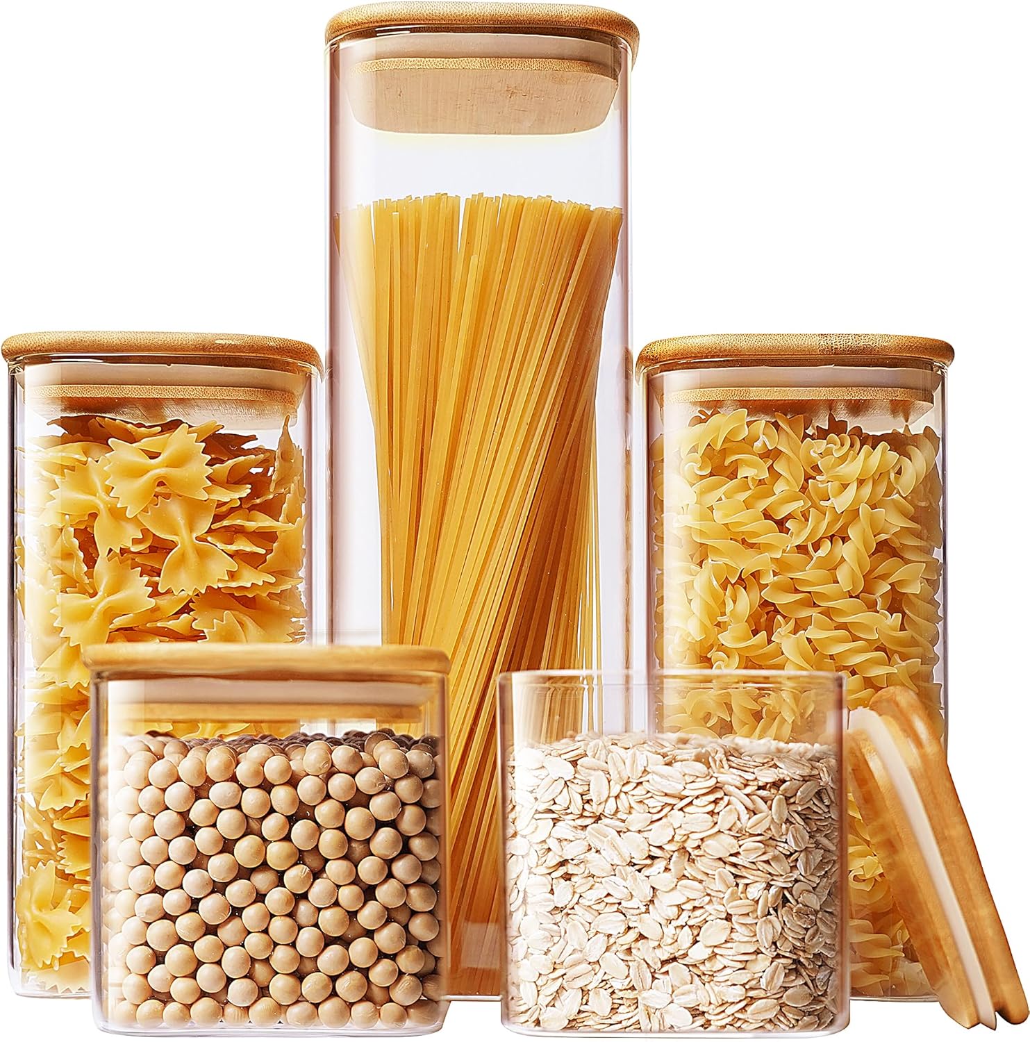 Square Glass Jars with Bamboo  - đánh giá và giá Food Storage Containers Glass