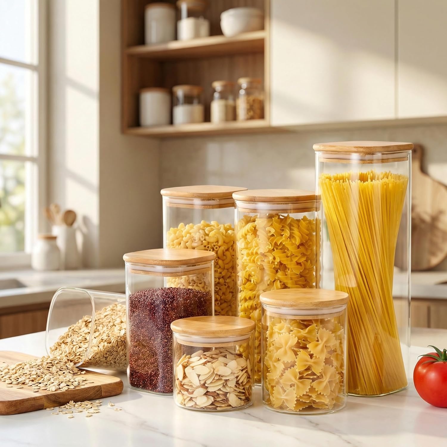 Square Glass Jars with Bamboo  - đánh giá và giá Food Storage Containers Glass