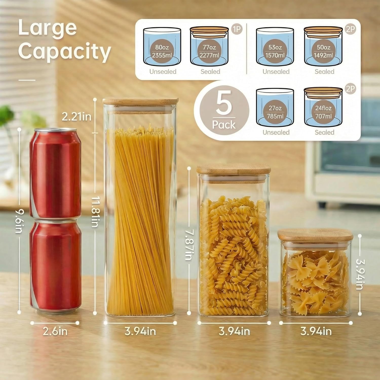 Square Glass Jars with Bamboo  - đánh giá và giá Food Storage Containers Glass