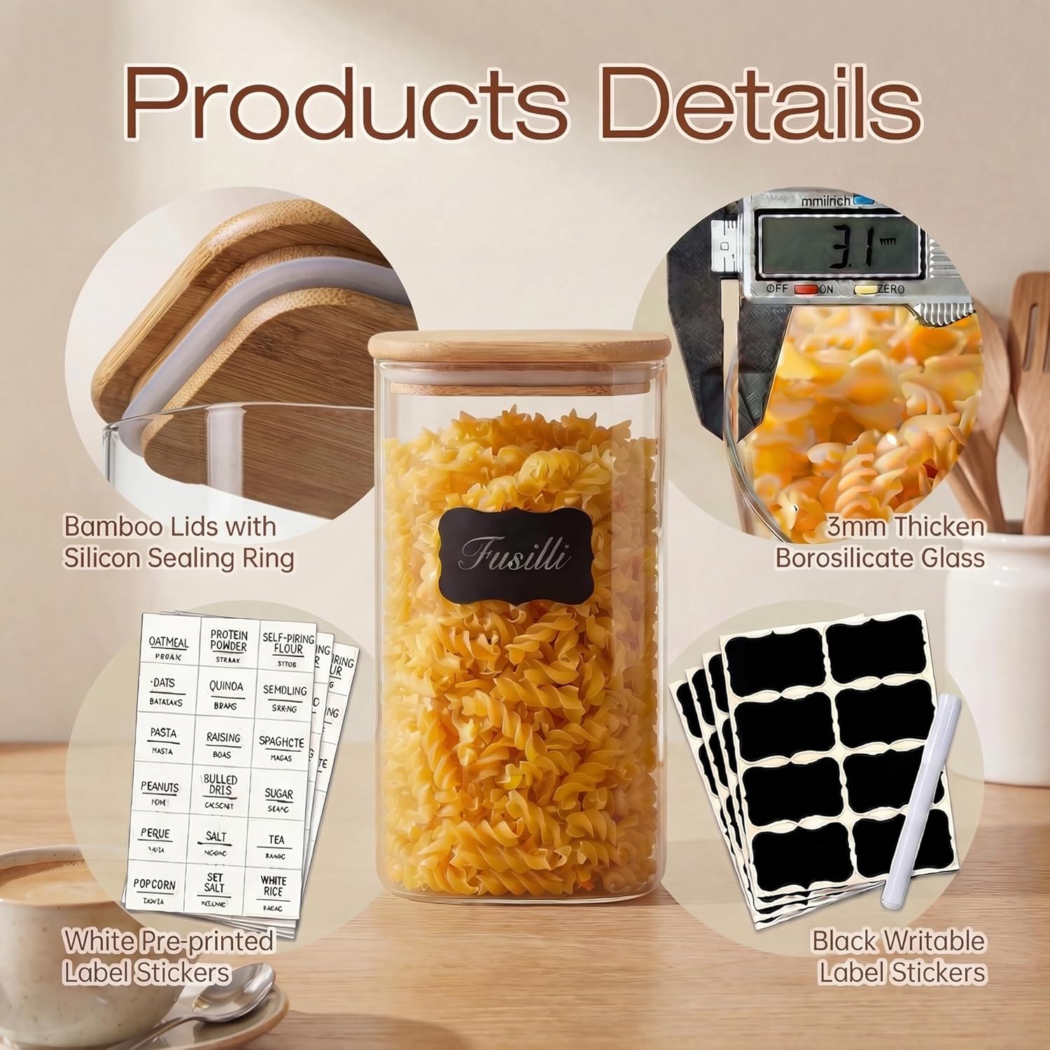 Square Glass Jars with Bamboo  - đánh giá và giá Food Storage Containers Glass