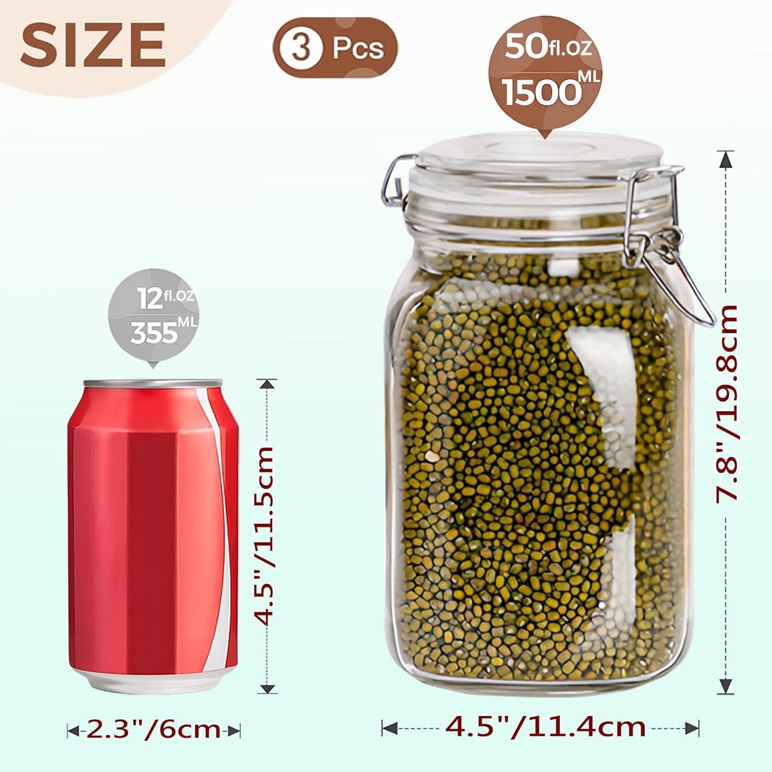 Clear Food Storage Jars 50oz S - đánh giá và giá Food Storage Glass Set