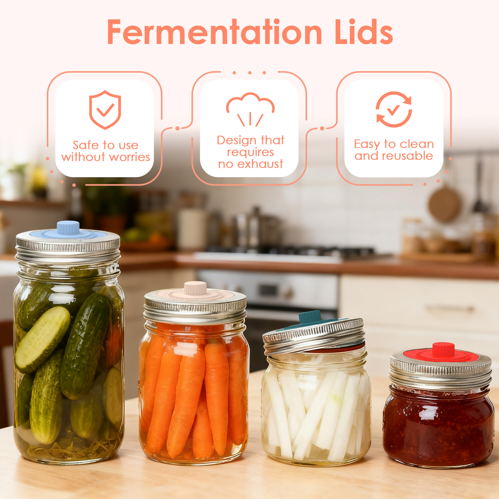 4 Pcs Silicone Fermentation Li - đánh giá và giá Mason Jar Wide Mouth
